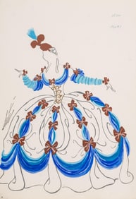 Erté Original Signed Art Deco Costume Design Gouache Painting for Russian Ballet