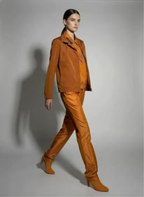 Max Mara, Orange Silk Pant, Shirt and Jacket Ensemble NWT Size 6, EU 38