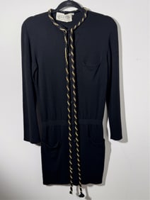 Valentino Couture, Black Dress with Gold and Black Cord, Size Medium