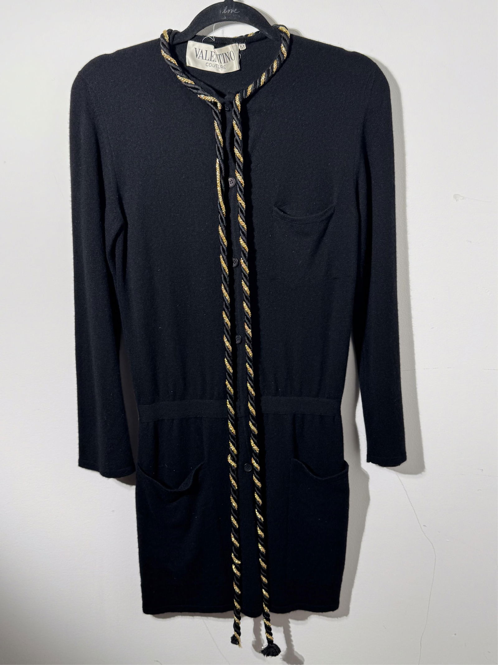 Valentino Couture, Black Dress with Gold and Black Cord, Size Medium (1 of 4)