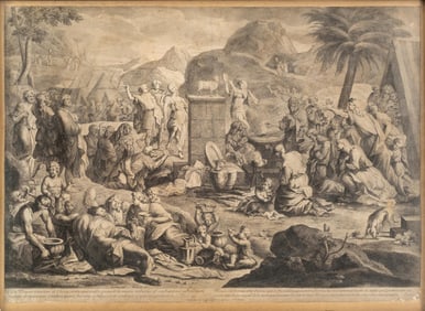 Sébastien Bourdon (after) French, The Worship of The Golden Calf, Biblical Engraving,