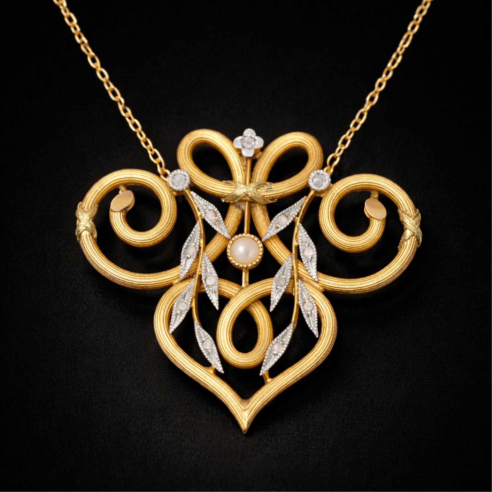 Diamond, Pearl, and 18K French Gold Pendant Necklace, Circa 1910 (1 of 3)