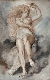 Anselm Feuerbach Classical Female Nude Charcoal and Chalk Drawing, 1875