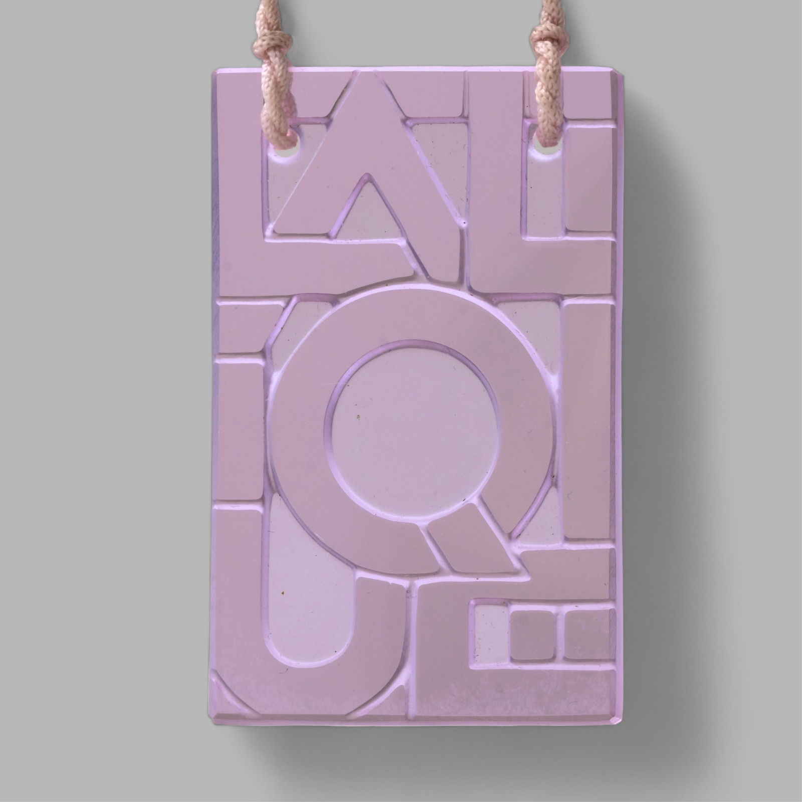 Lalique Pendant Logo Necklace in Pink Etched Molded Art Glass: Keywords: Art Deco, Modernist Jewelry, designer Luxury, French Design, signed jewely, Fashion accesory, Rene Lalique style, Baccarat style, Daum style, Art Glass, Satin-Finished Crystal, Vintage Fashi