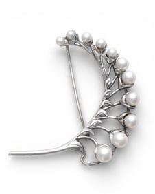 Jarmila Mucha Plockova Silver and Cultured Pearl Brooch, After Alphonse Mucha, Limited Edition