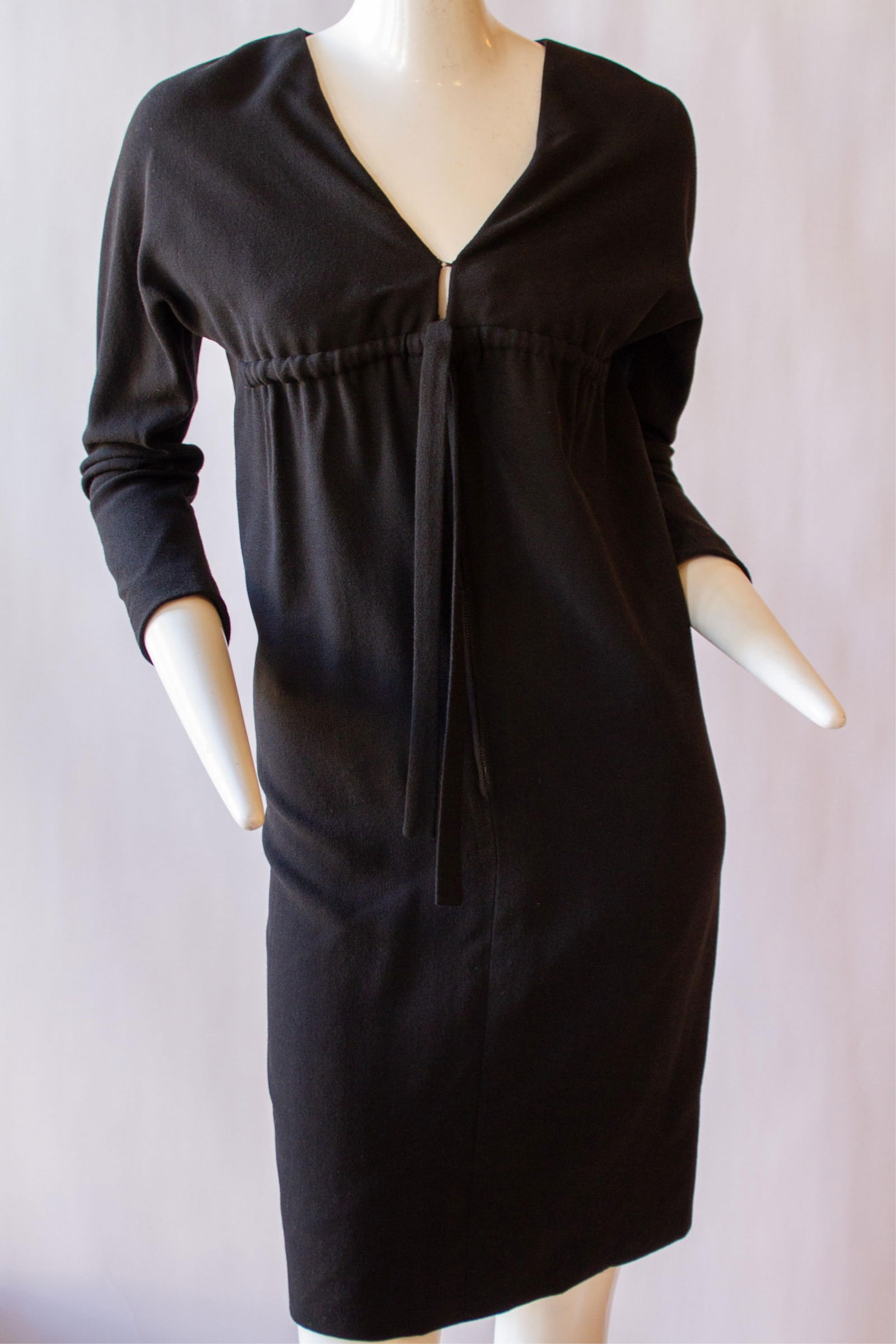 Nina Ricci, "Mademoiselle Ricci", Silk Lined, Black, Wool Crepe, Empire Waist, Dress, 1960s (1 of 9)