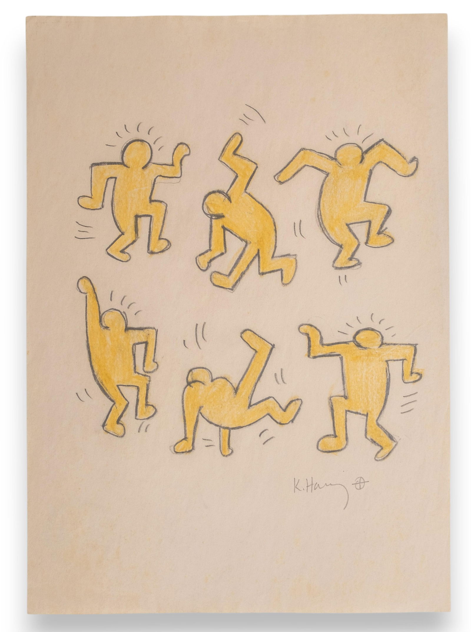 Keith Haring, Dancing Figures, Signed Color Drawing - 2
