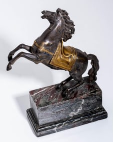 Rearing Stallion Silver-Plated Bronze Sculpture, 19th Century