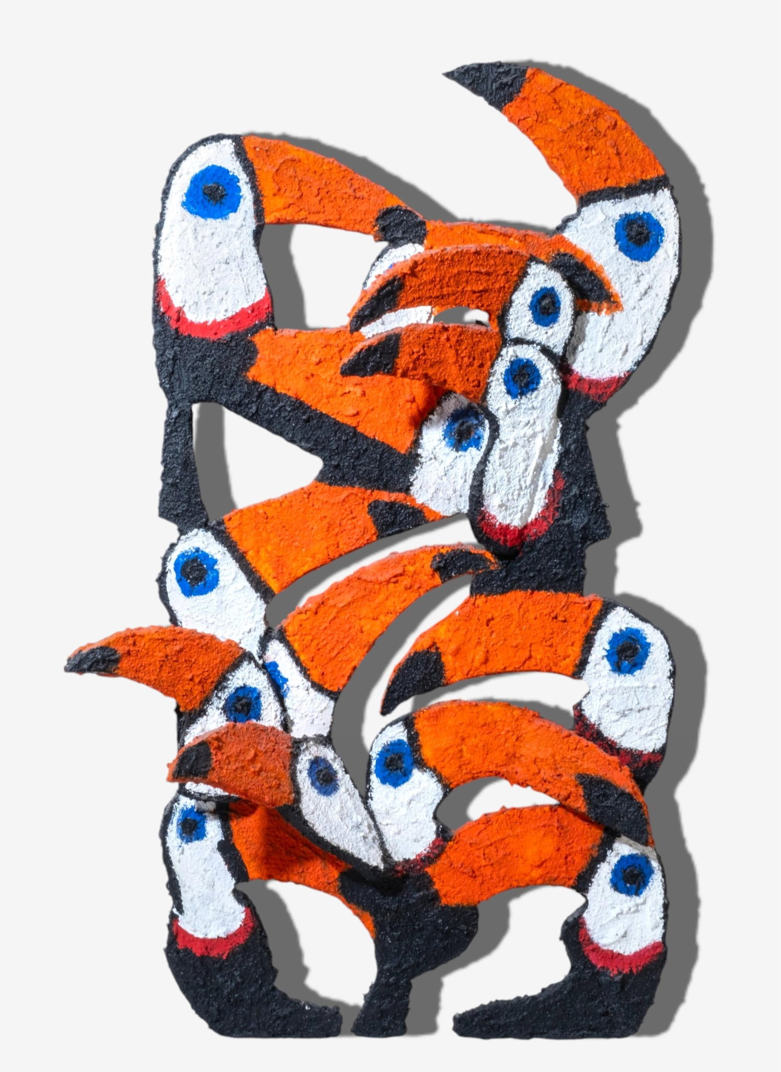 Hunt Slonem, Signed Original One of a Kind Sculpture Oil Painting " 1999 "Toco": Keywords: Neo-expressionist, Toucans, Exotic Birds, Textured Paint, Shaped Board, Contemporary Art, Wall Sculpture, contemporary art, famous artist, fine art. mixed media NO RESERVE Important Hunt