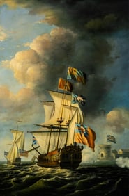 Maritime Painting of a 17th Century Naval Battle, Oil on Canvas