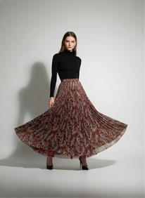 Joaquin Perez Valette Pleated Silk Paisley Skirt