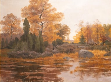 Paul Emile Berton Monumental Painting on Canvas Signed "Forest of Fontainebleau" Circa1897