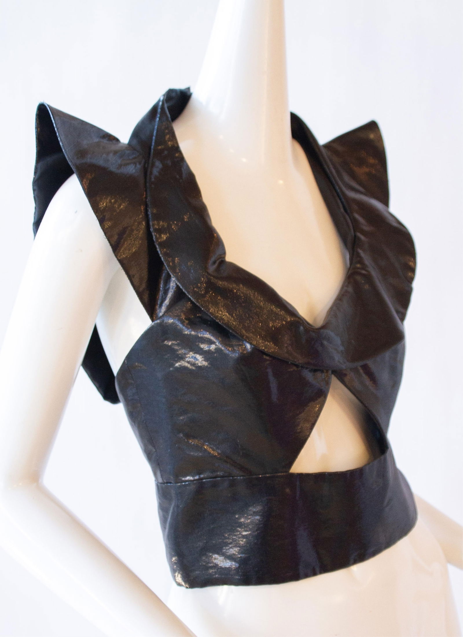 CHLOÉ Silk & Polyester Black Halter Crop Top w/ Structured Shoulder Fit & Open Back (1 of 8)