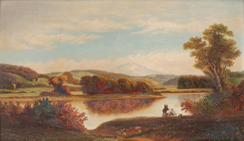 American School Autumn River Landscape Painting, 19th-20th Century