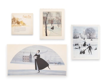 Set of 3 Signed P. Buckley Moss Limited Edition Winter Lithographs with Booklet, 1980's