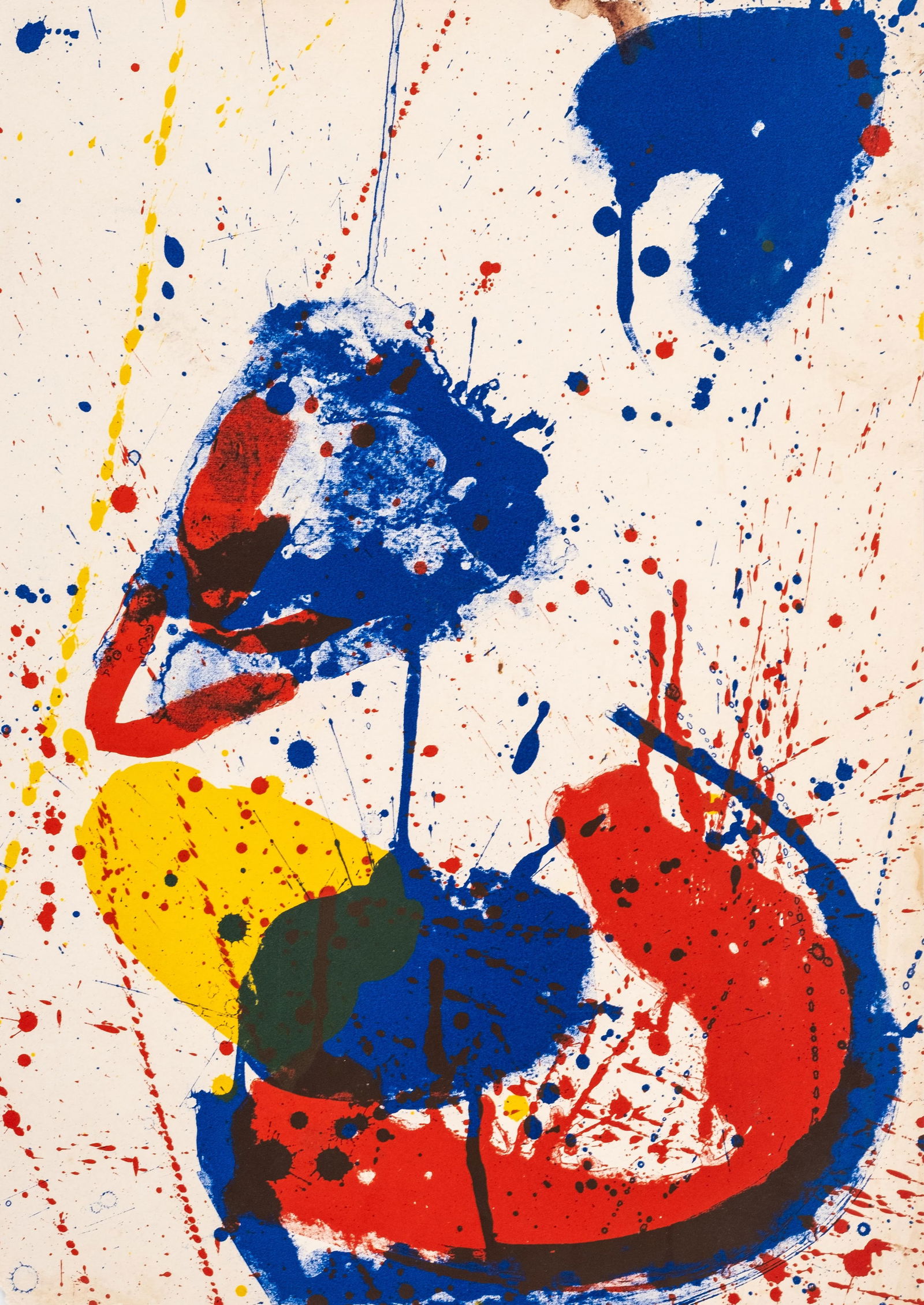 Sam Francis Lithograph on Vellum from the Series Hurrah for the Red, White and Blue: Keywords: abstract expressionism, American modern art, color field abstraction, gestural abstraction, postwar printmaking, mid 20th century art, action painting influence, abstract color composition