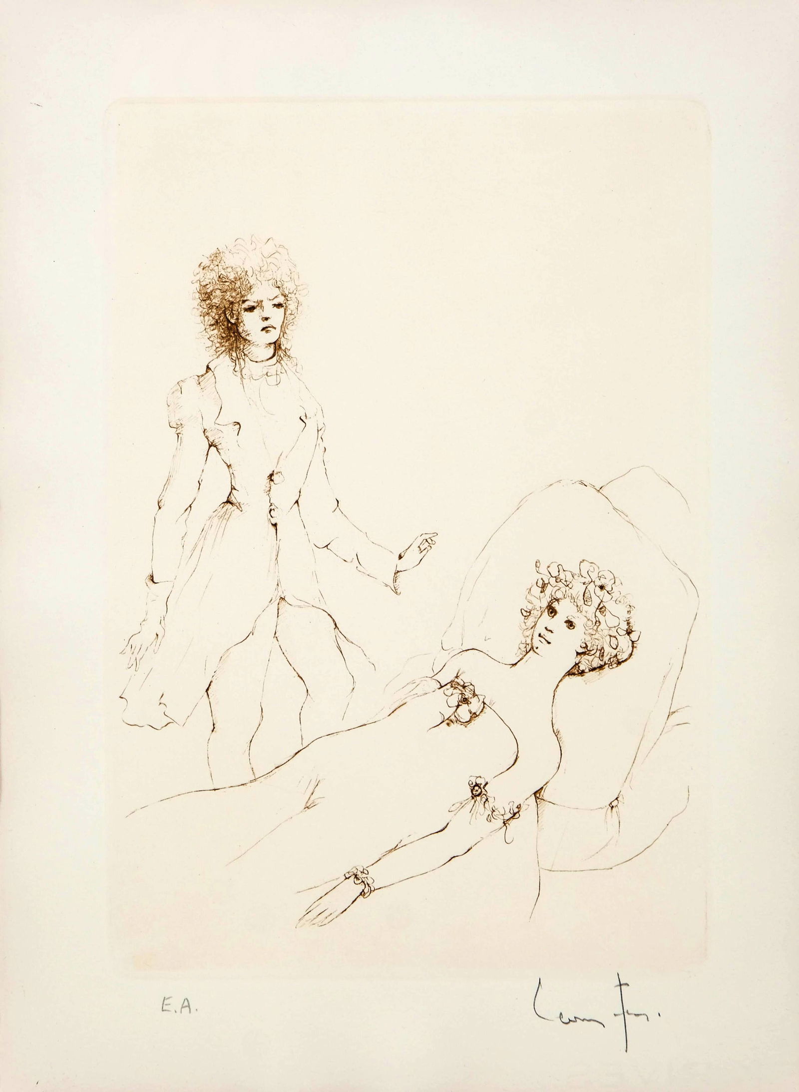 Leonor Fini Surrealist Lithograph, Artist’s Proof, 20th Century, Pencil Signed: Keywords: Surrealism, Modernism, Art Nouveau, Art Deco, Post-War European Art, lithograph, pencil signature, 20th century, limited edition print, figurative surrealism, dreamlike composition, Limited