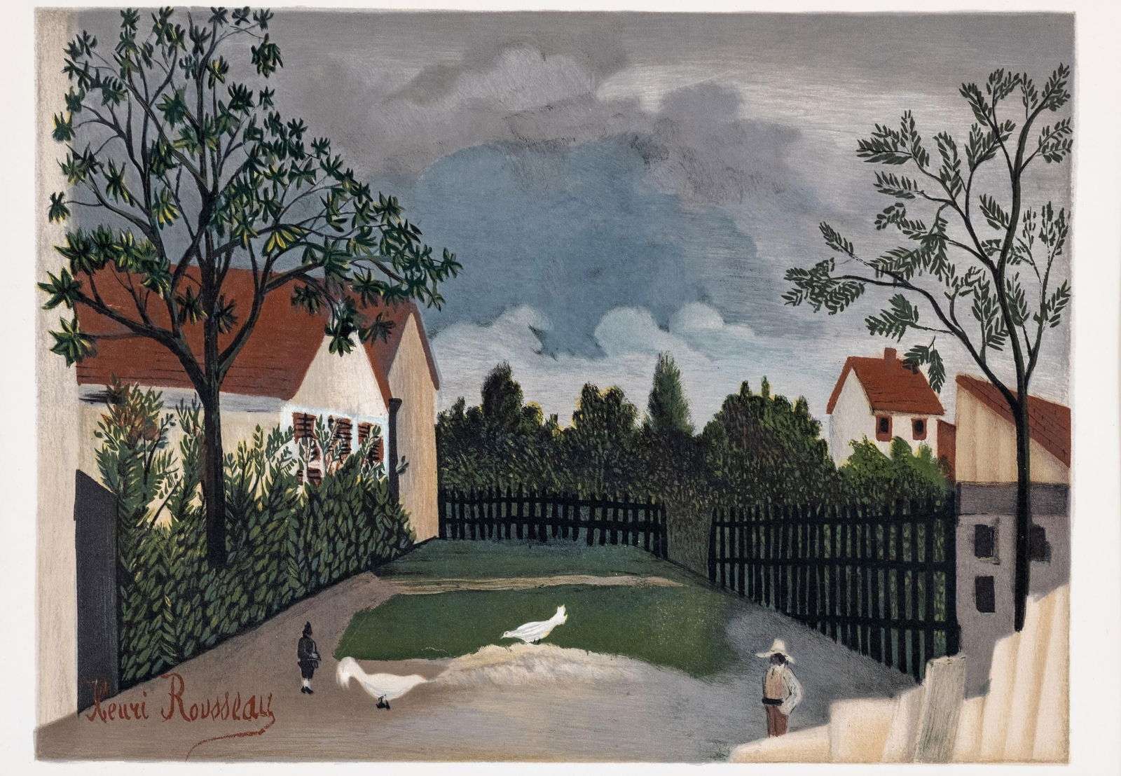 Henri Rousseau After, "La Basse-Cour", Color Lithograph, Mid 20th Century: Keywords: French art, french painting, Maeght Paris, French modern print, post-Impressionist era, Centre Pompidou painting, mid-century wall décor Henri Rousseau (Laval 1844-1910 Paris), after, "La