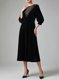 Louis Feraud Paris Label, Black Velvet Long Sleeve Dress, Size 40