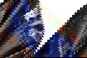 Moschino by Jeremy Scott, Circus SS20 Inspired, Metallic Multi-color Diamond Pattern Harlequin: Keywords: Early 21st Century Fashion, Contemporary Italian Design, Runway-Inspired Styling, Avant-Garde Aesthetic, Geometric Pattern Design, Theatrical Costume Influence, Editorial Fashion Piece, Coll