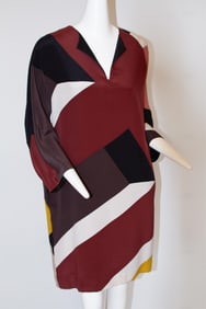 Fendi Silk Colorblock Dress with Pockets