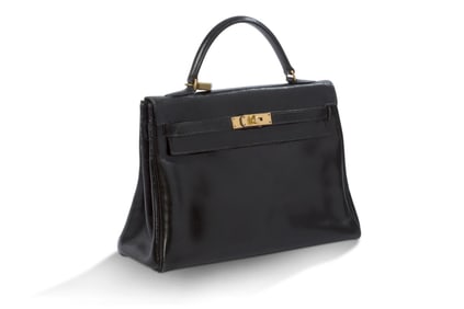 Hermes, Paris, Kelly, Black Leather Handbag