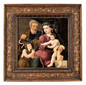 Old Master Oil Painting.Italian Possibly 16th C Bolognese of Holy Family, restored and cradle