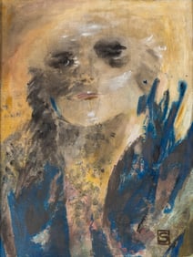 French School Portrait of Woman Oil on Panel Expressionist Painting, Monogram / Signed