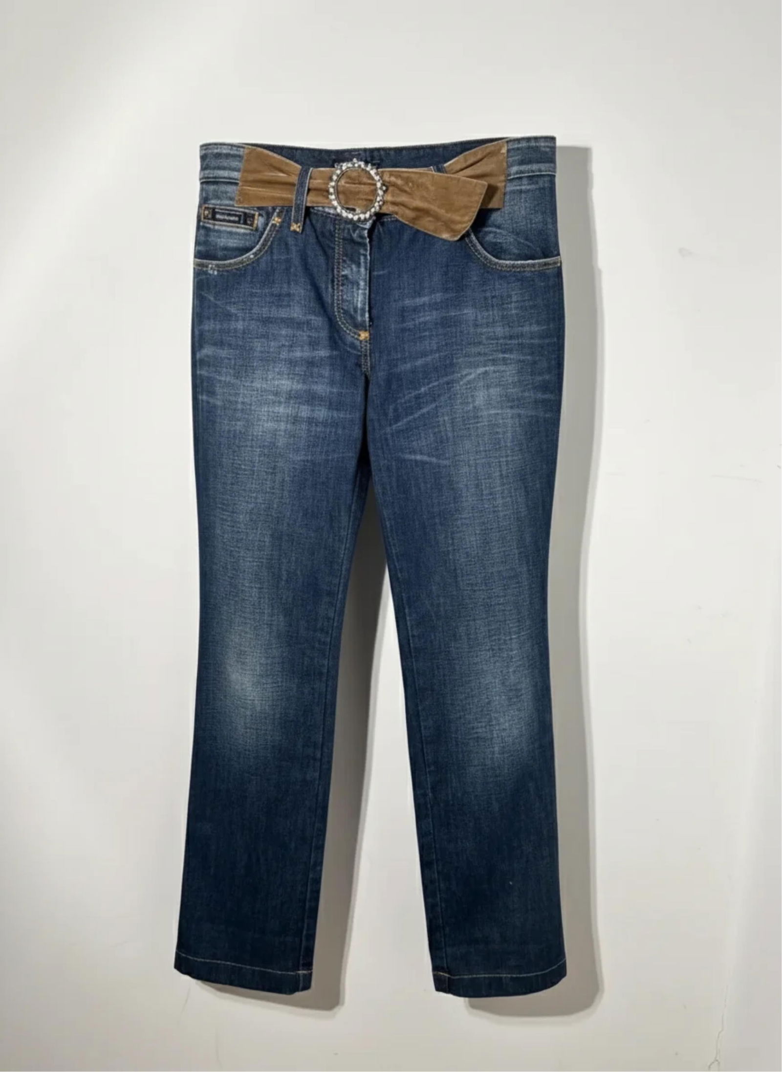 Dolce Gabbana Jeans with Velvet and Rhinestone, Belt Waist 32", Inseam 33", Length 42" - 2