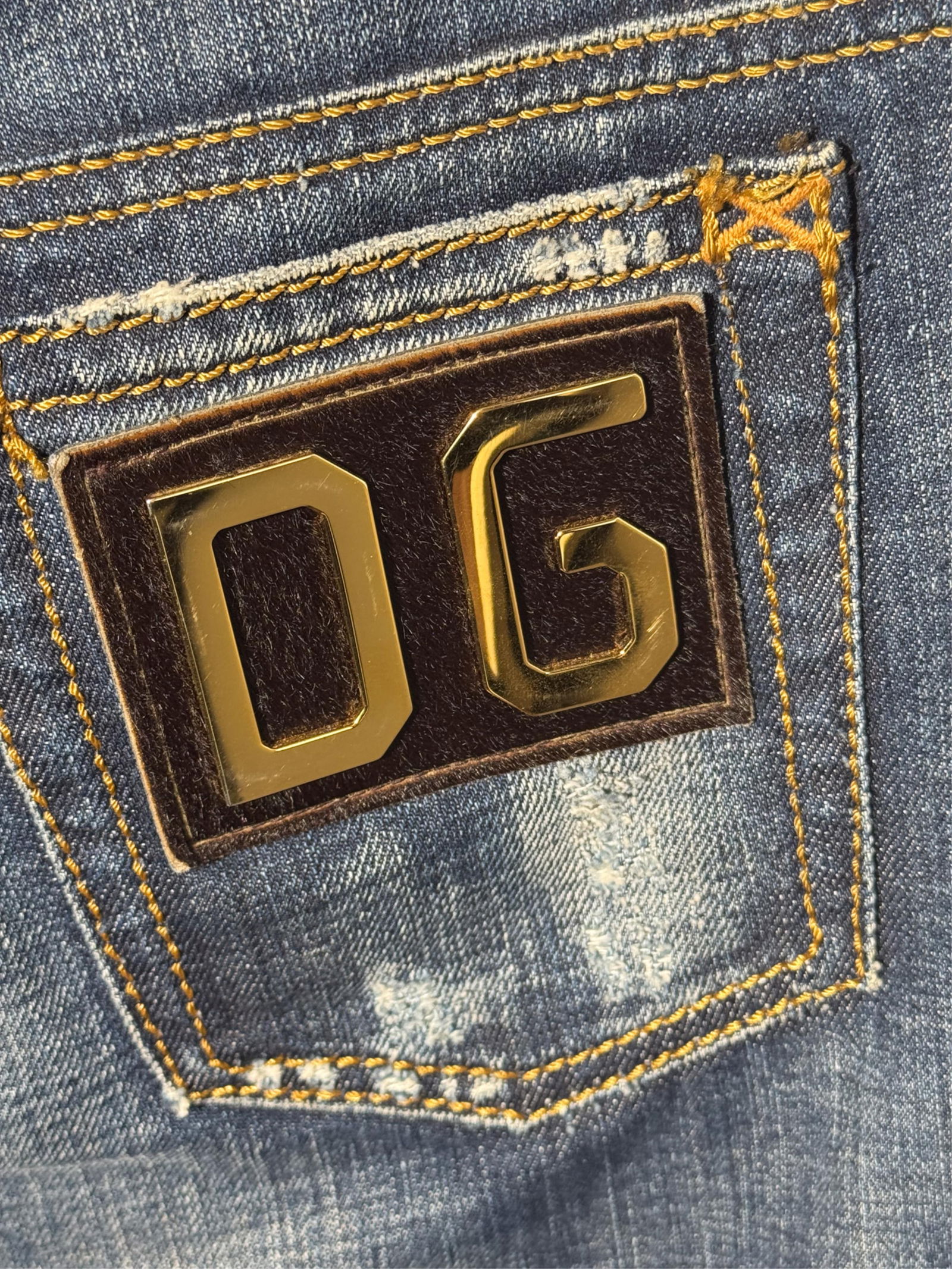 Dolce Gabbana Jeans with Velvet and Rhinestone, Belt Waist 32", Inseam 33", Length 42" - 5