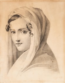 Eugène François Marie Joseph Deveria 19th Century French Pencil Drawing, Bust Portrait of a Young