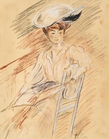 Paul César Helleu, Signed, Portrait of a Woman With Hat, Colored Pencil Drawing, 19th Century