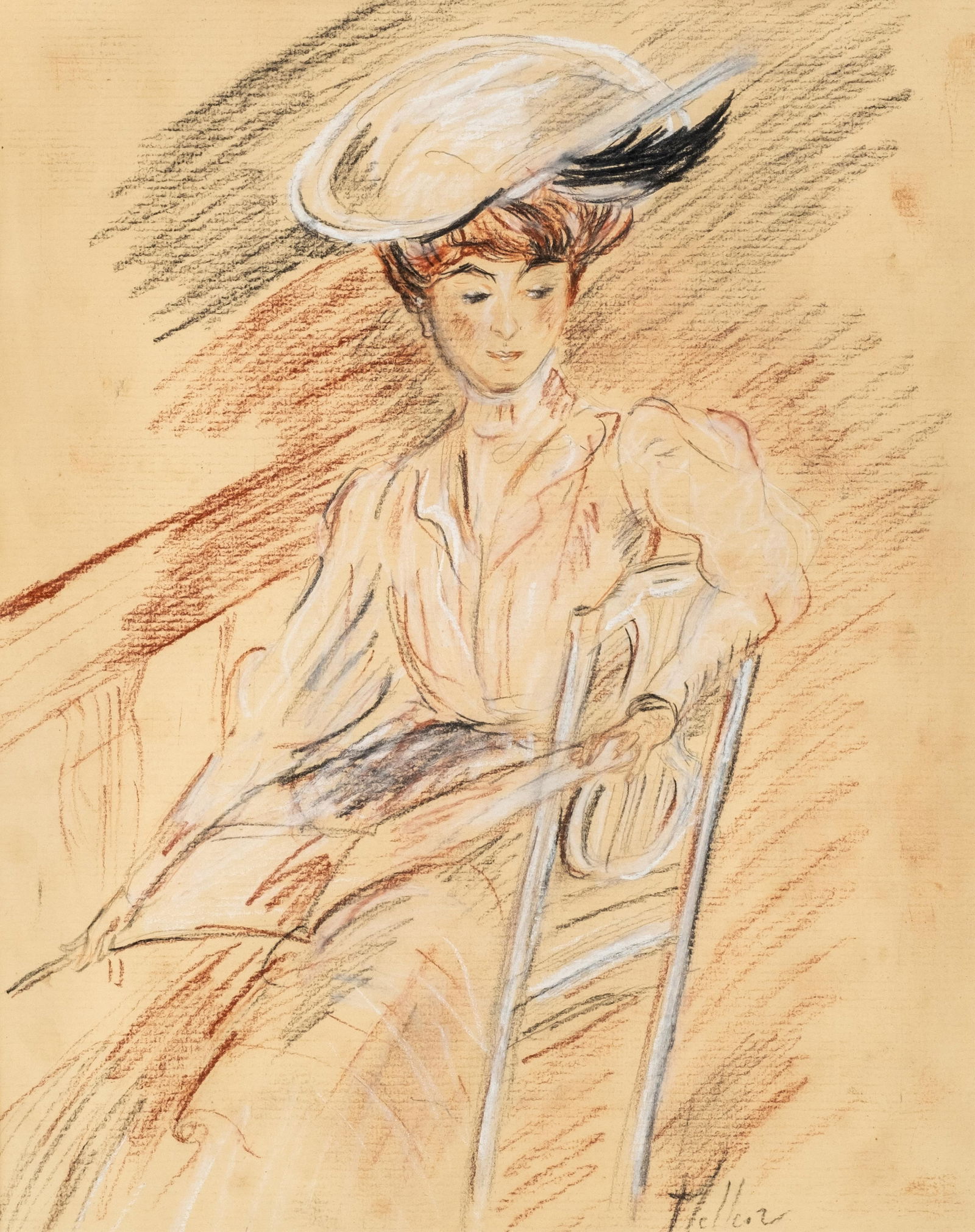 Paul César Helleu, Signed, Portrait of a Woman With Hat, Colored Pencil Drawing, 19th Century: Keywords: French drawing, painting, female portrait, fashion illustration, society portrait, hat study, elegant figure, European drawing, late 19th century art NO RESERVE. Paul César Helleu