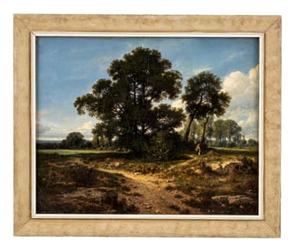 19th-Century French Barbizon Landscape Oil Painting, Signed