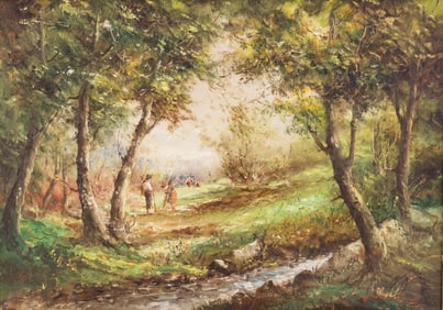 Signed Late 19th Century Woodland Landscape Painting