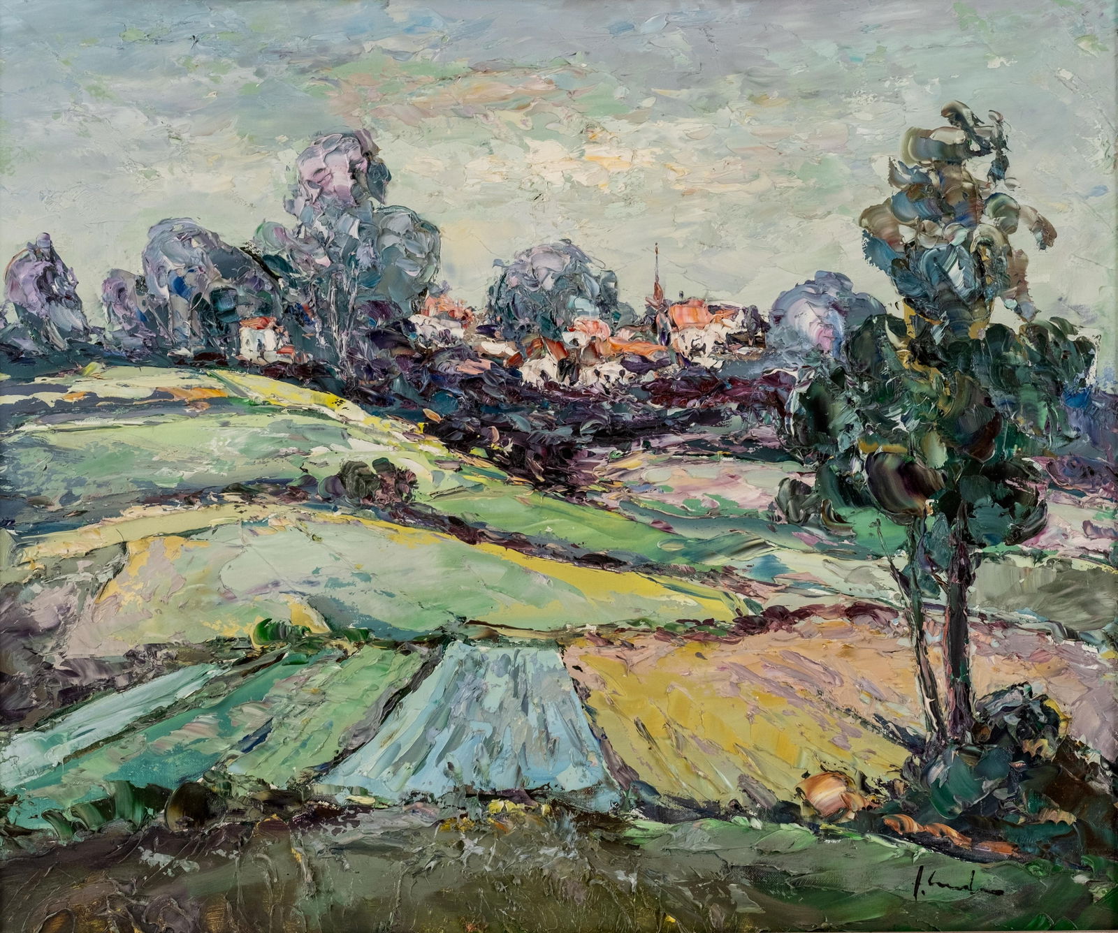 Fritz Schreiber Signed, Germany, Oil on Canvas Painting, ‘Landscape with Village’, 20th Century (1 of 10)