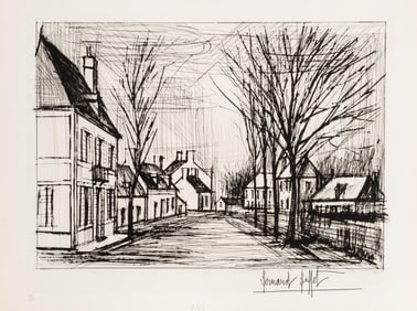 Bernard Buffet Pencil Signed Edition Breton Houses Drypoint on Vellum, 1980