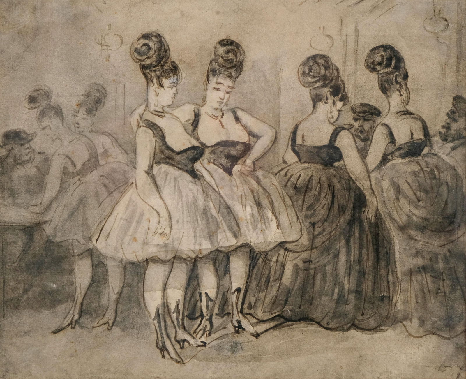 Constantin Guys, “Le Cabaret" — Ink and Wash Drawing of Parisian Grisettes, 19th c. (1 of 9)