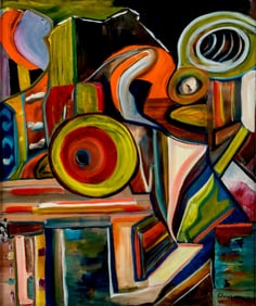 Serge Charchoune, France/Russia, Mid-20th C., Signed Oil on Canvas Painting