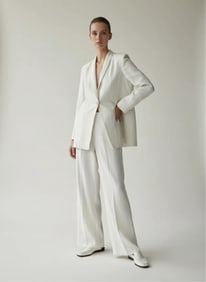 Karl Lagerfeld White Linen Suit with One-Button Blazer Blazer