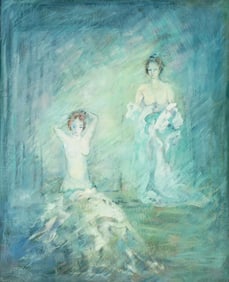 Signed Impressionist Two Bathers Oil on Canvas Painting, 20th Century