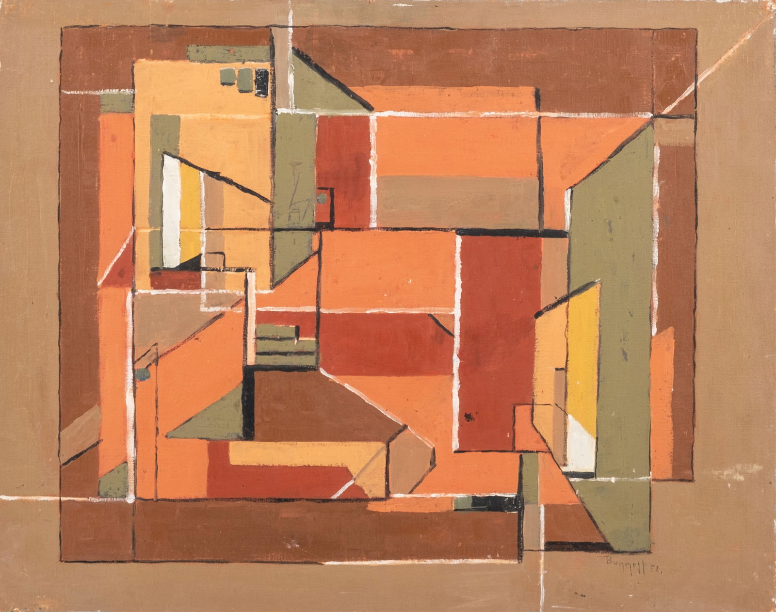 Charles Bunnell Signed Abstract Oil Painting, 1952 (1 of 14)