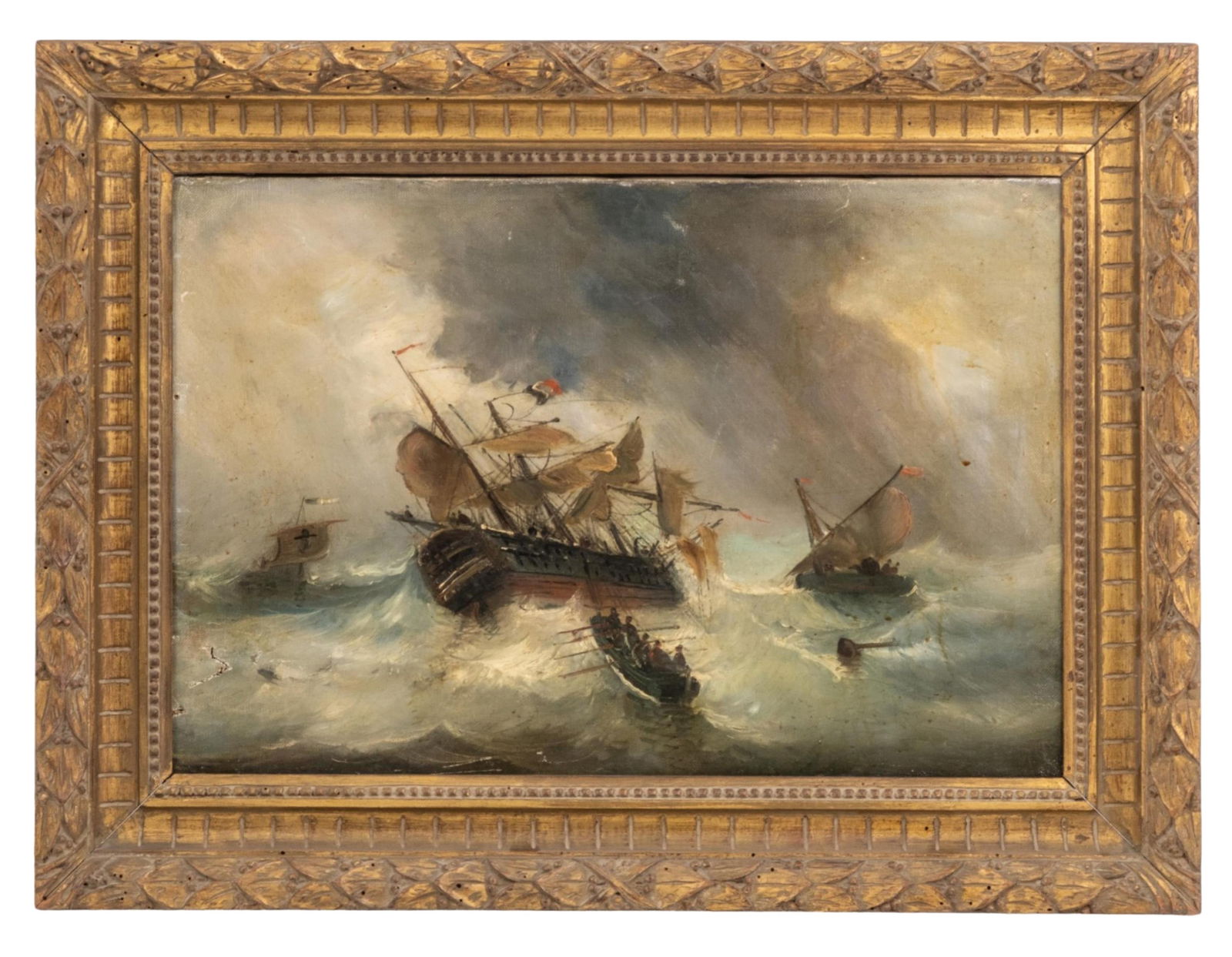 William John Huggins (1781-1845), attributed Painting on canvas depicting ships in stormy seas (1 of 13)