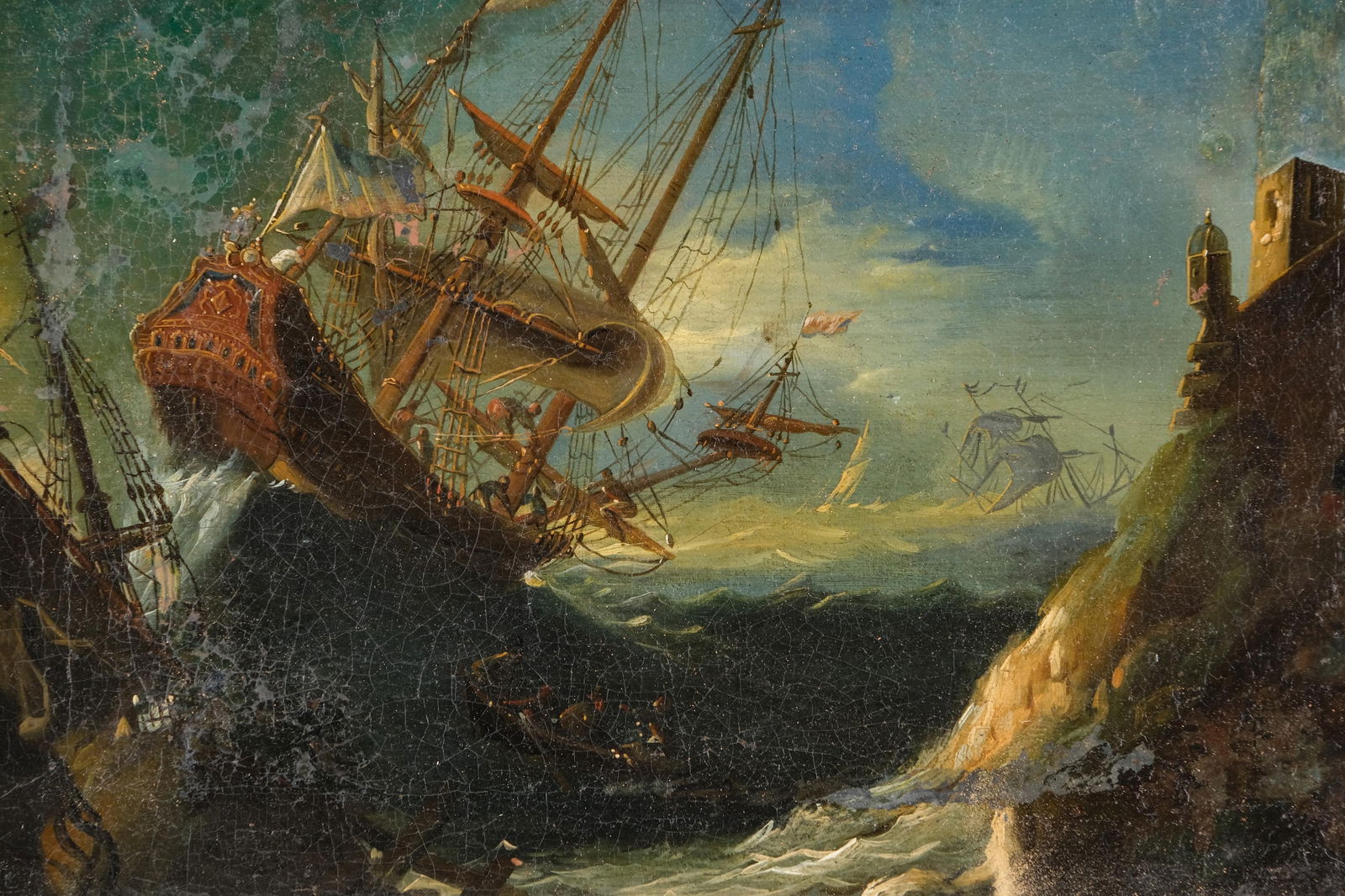 French School Marine Oil Painting, The Shipwreck, 18th Century, (Possibly Earlier) (1 of 14)