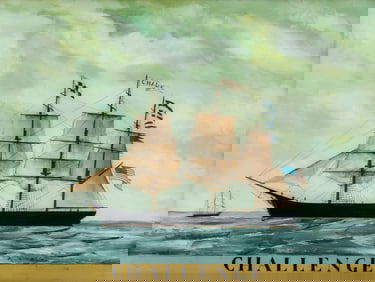 19th Century Maritime Ship Portrait Painting, Challenge, Watercolor and Gouache on Paper