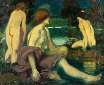 French Art Nouveau Jugendstil Period Oil on Canvas Painting