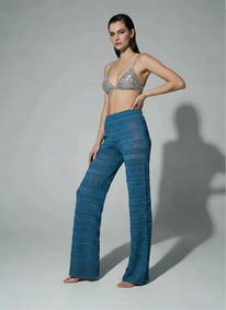 Missoni, Made in Italy Metallic Blue Lurex Palazzo Pants with Short Liner