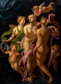 Fontainebleau School, The Three Graces, Oil on Canvas Painting, 18th Century