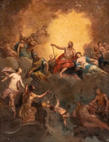Austria, 18th Century Allegorical Heaven of the Gods Oil on Canvas Painting