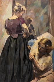 Georges Joubin French Early 20th Century Genre Painting The Fitting, Oil on Panel